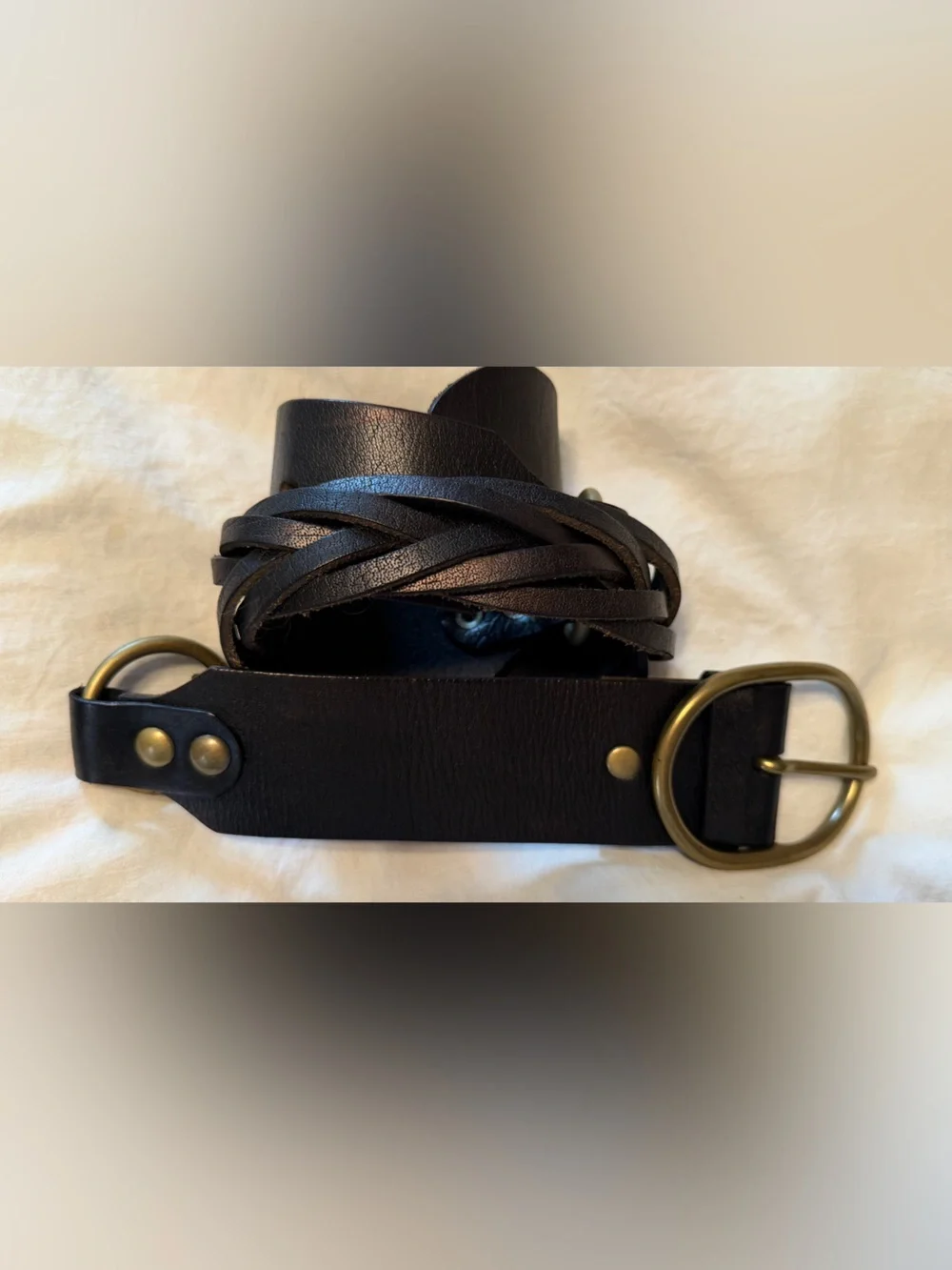 Linea Pelle Wide Black Leather Statement Adjustable Belt W/ Metal Rings Size M